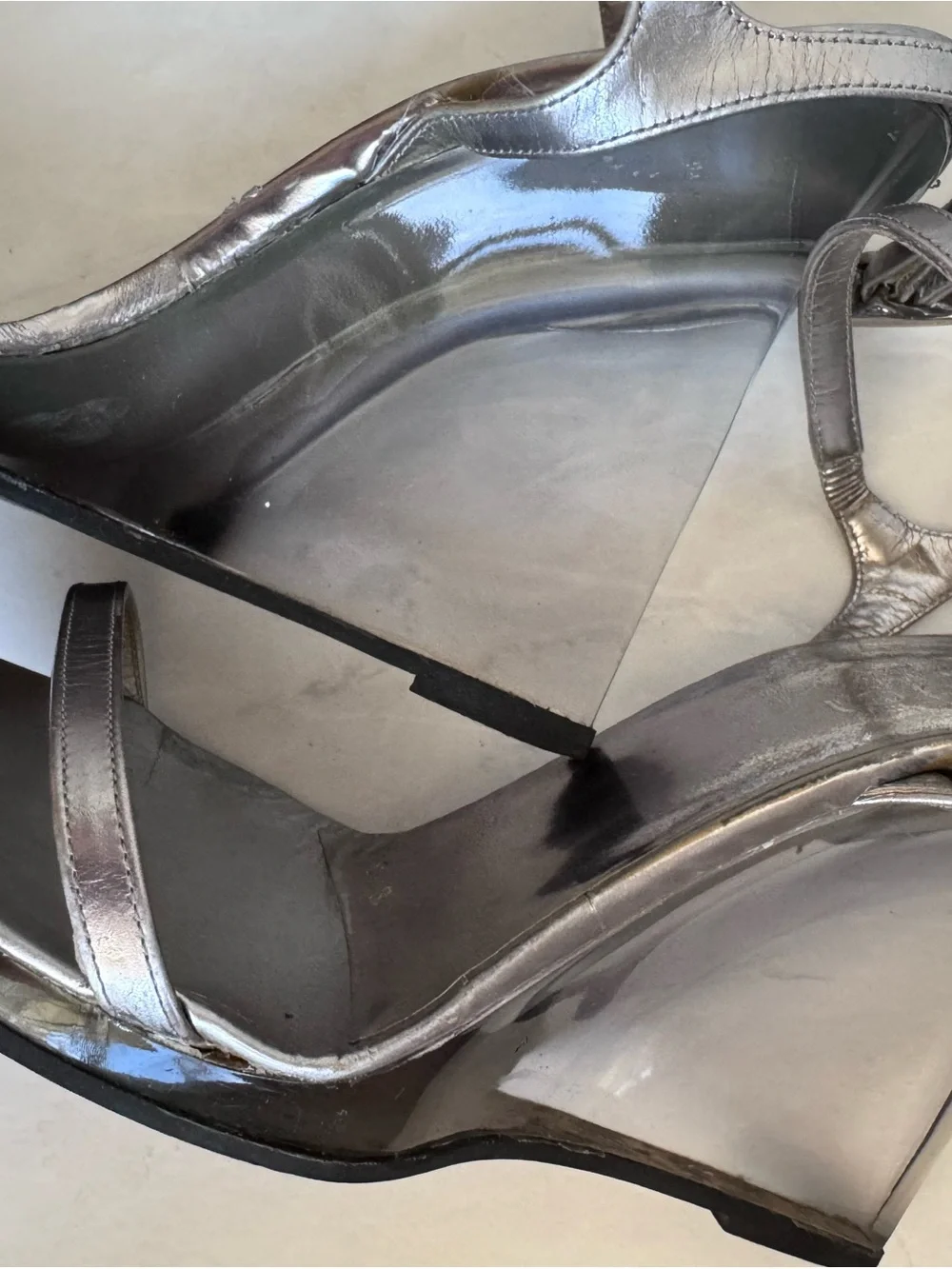Vintage Gucci Silver Lucite Wedge Heels Size 9 + Original Box